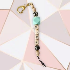 MAMA Silicone/Cheetah/wood bead Keychain